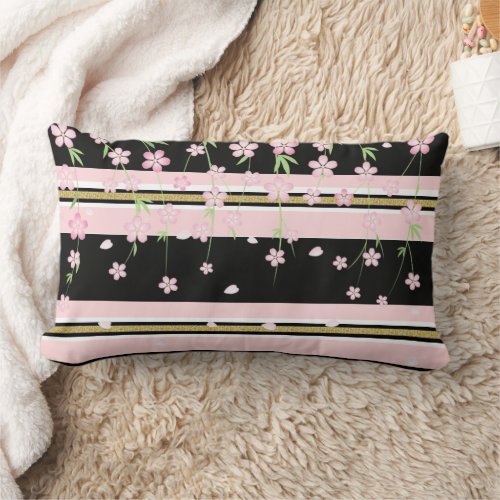 Throw Pillow Stripe Pink & White Gold Black Floral