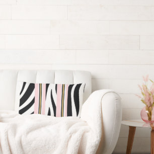 Throw Pillow Stripe Pink & White Gold Blck Leopard