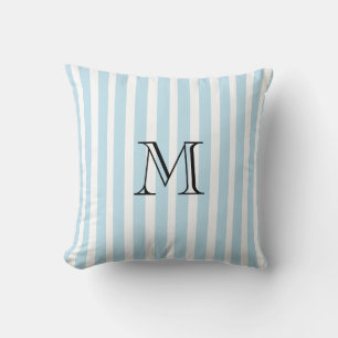 Throw Pillow Striped White Blue Custom Monogram