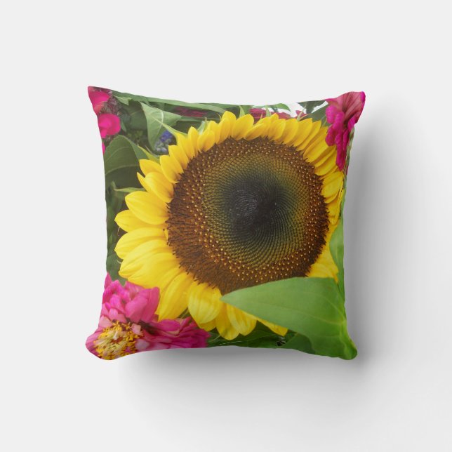 Throw Pillow: Sunflower & Zinnia Bouquet_ Pillow (Front)