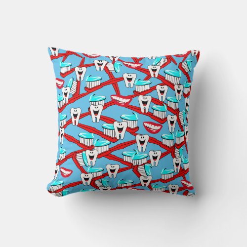 Throw Pillow Teeth Smile Toothbrush Toothpaste