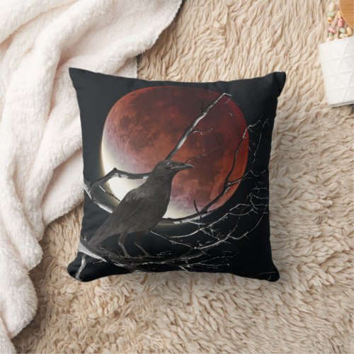 Throw Pillow The Raven In Red and Black Throw Pillow