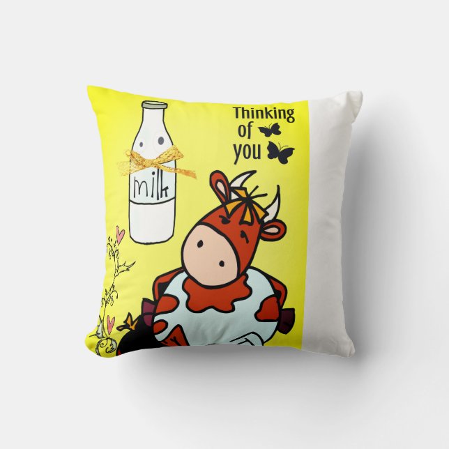Throw Pillow Thinking of You Cow Milk Floral  (Front)