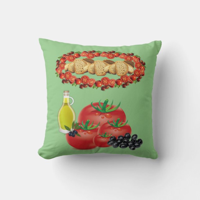 Throw Pillow Tomato, Bread Olive Oil, Olives (Front)