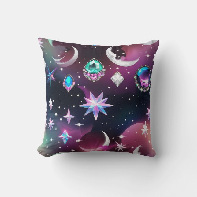 Throw Pillow - Tourmaline Opal Celestial Moon (Front)
