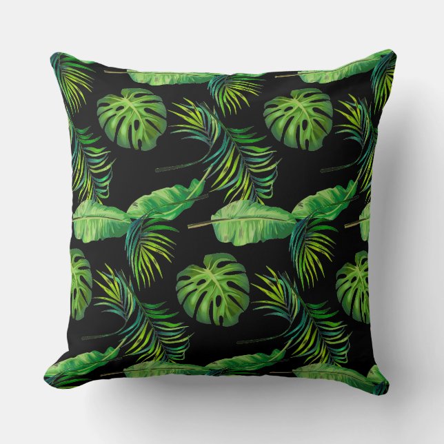 Throw Pillow-Tropical Leaves Pillow (Front)