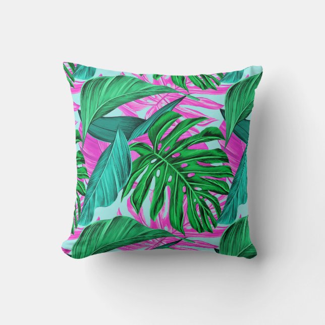 Throw Pillow-Tropical Leaves Pillow (Front)