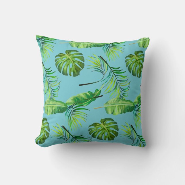 Throw Pillow-Tropical Leaves Pillow (Front)