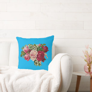 Throw Pillow Vintage Roses Pink Red