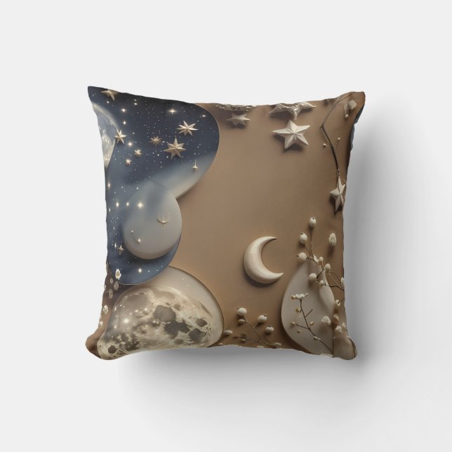 Throw Pillow - Warm Beige Celestial Moon (Front)