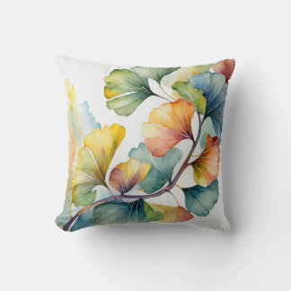 Throw Pillow | Watercolor Gingko Leaves 
