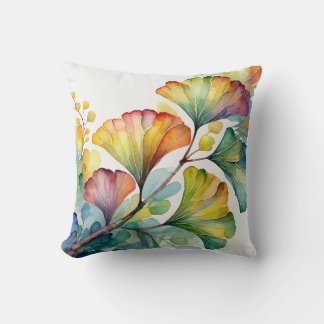 Throw Pillow | Watercolor Gingko Leaves #2