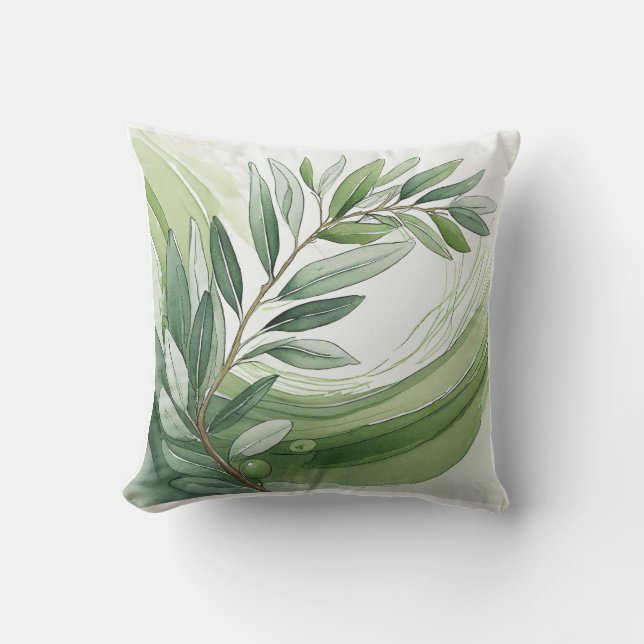 Throw Pillow | Watercolor Olive Branch I (Front)