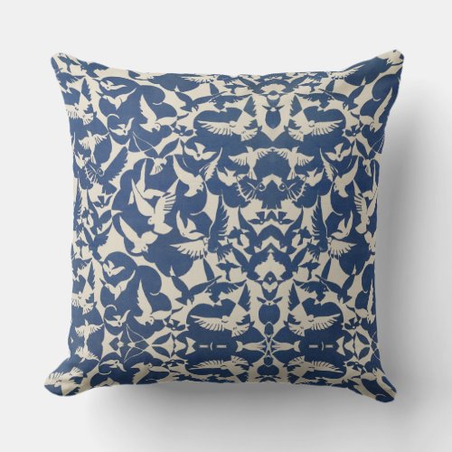 Throw Pillow white pigeons in blue background