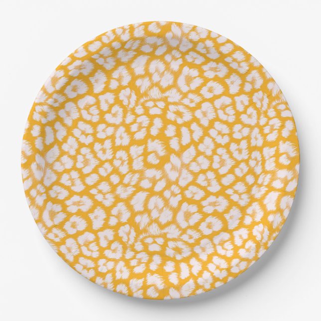 Throw Pillow White yellow abstract leopard print Paper Plates (Front)