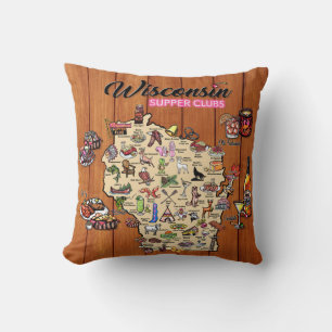 Throw Pillow - Wisconsin Supper Club Map