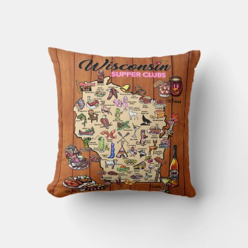 Throw Pillow _ Wisconsin Supper Club Map