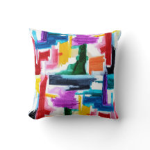 Throw pillow with abstract multi-color watercolor