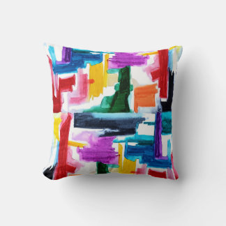 Throw pillow with abstract multi-color watercolor