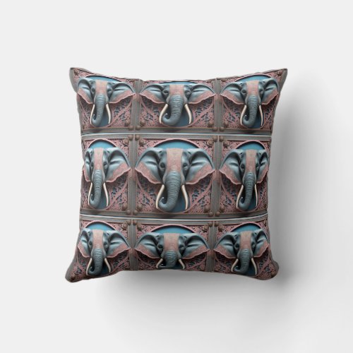 Throw Pillow with antique 9 elephant faces