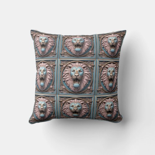 Throw pillow with antique 9 lion faces