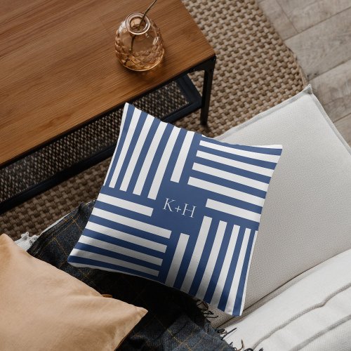 Throw Pillow with Blue White Stripes Wedding Gift