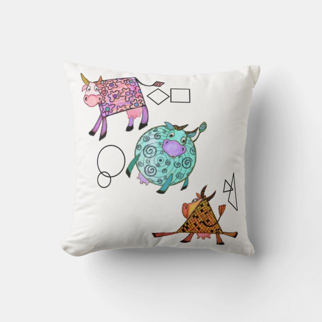 Throw Pillow with Colorful Cows (Front)