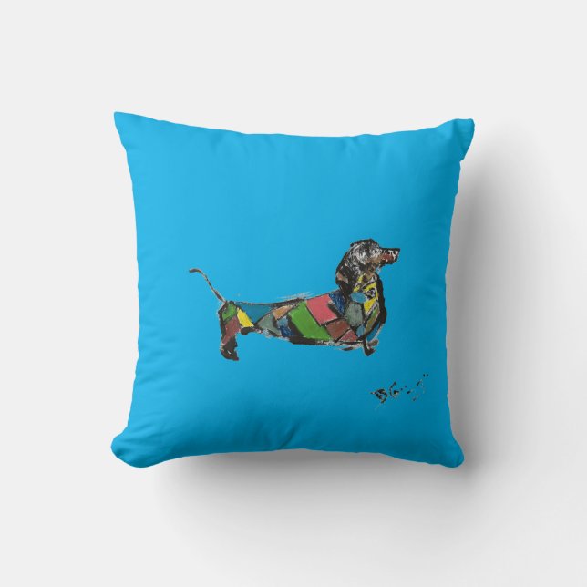 Throw Pillow with Colorful Dachshund (Front)