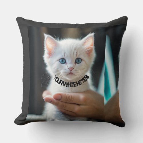 Throw Pillow with cute white kitten 