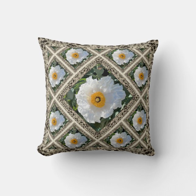 Throw Pillow with Matilija Poppies (Front)