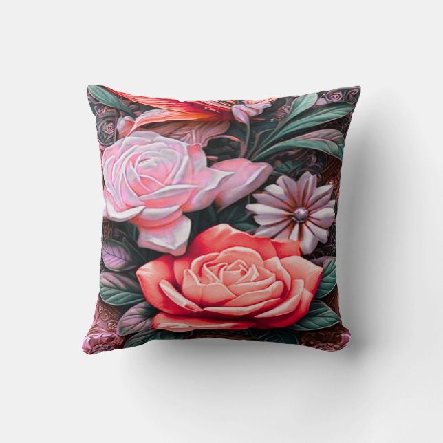 Throw Pillow With Red Flowers (Back)