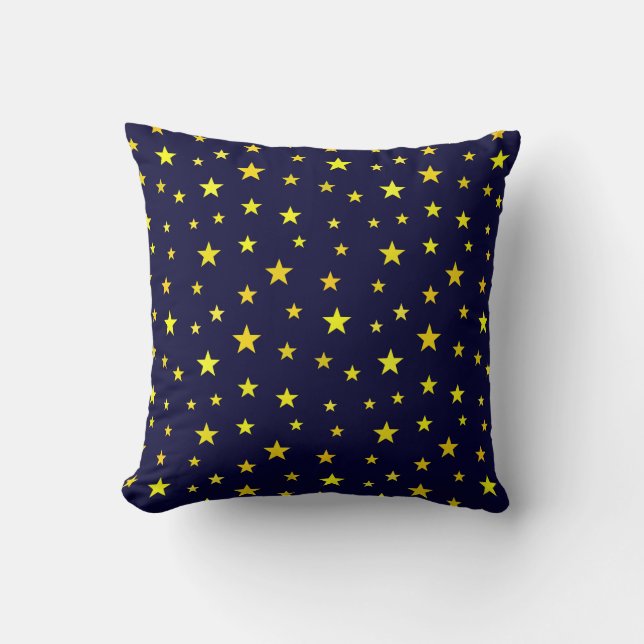 Throw Pillow with Stars on Navy Blue Background (Front)