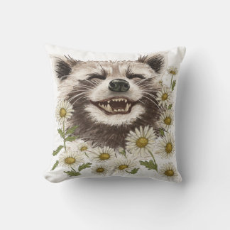 Throw Pillow with the print of a happy raccoon