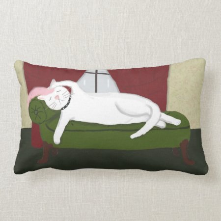 Throw Pillow With White Drama Kitty Illustration