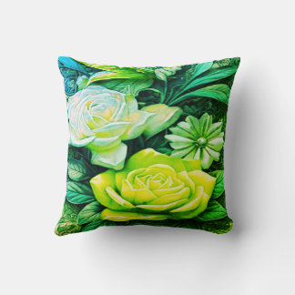 Throw Pillow With Yellow + Green Flowers