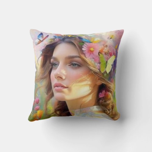 Throw PillowWoman from flowers and nature Throw Pillow