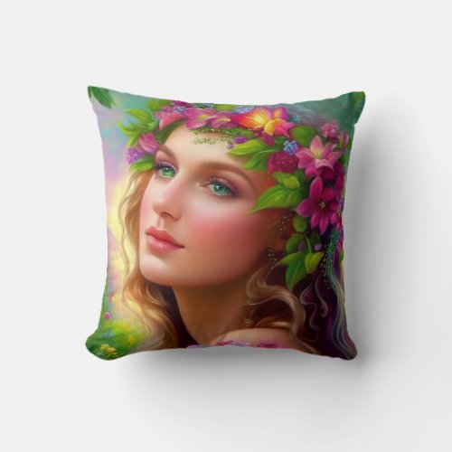 Throw Pillow Woman from flowers and nature Throw Pillow