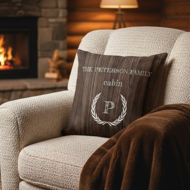 Throw Pillow wood cabin monogram personalized  (Creator Uploaded)