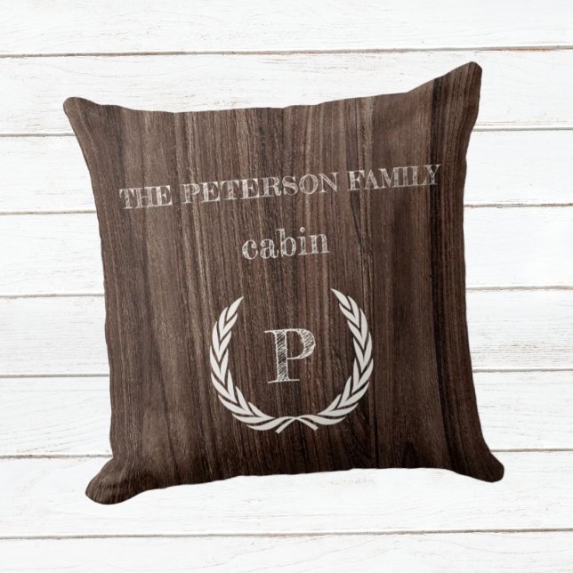 Throw Pillow wood cabin monogram personalized  (Creator Uploaded)