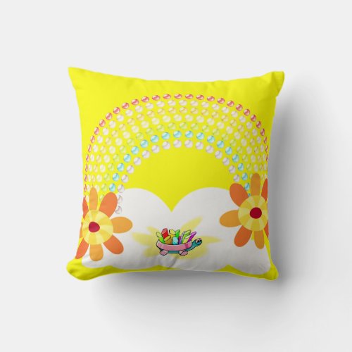 Throw Pillow Yellow Rainbow Turtle