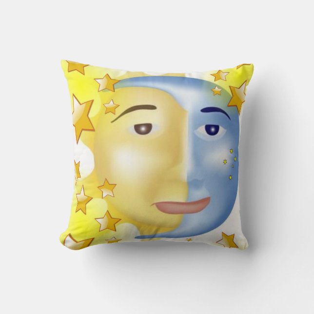 Throw Pillow Yellow Sun Blue Moon (Front)