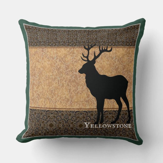 Throw Pillow-Yellowstone Elk Hunter Green Pillow (Front)