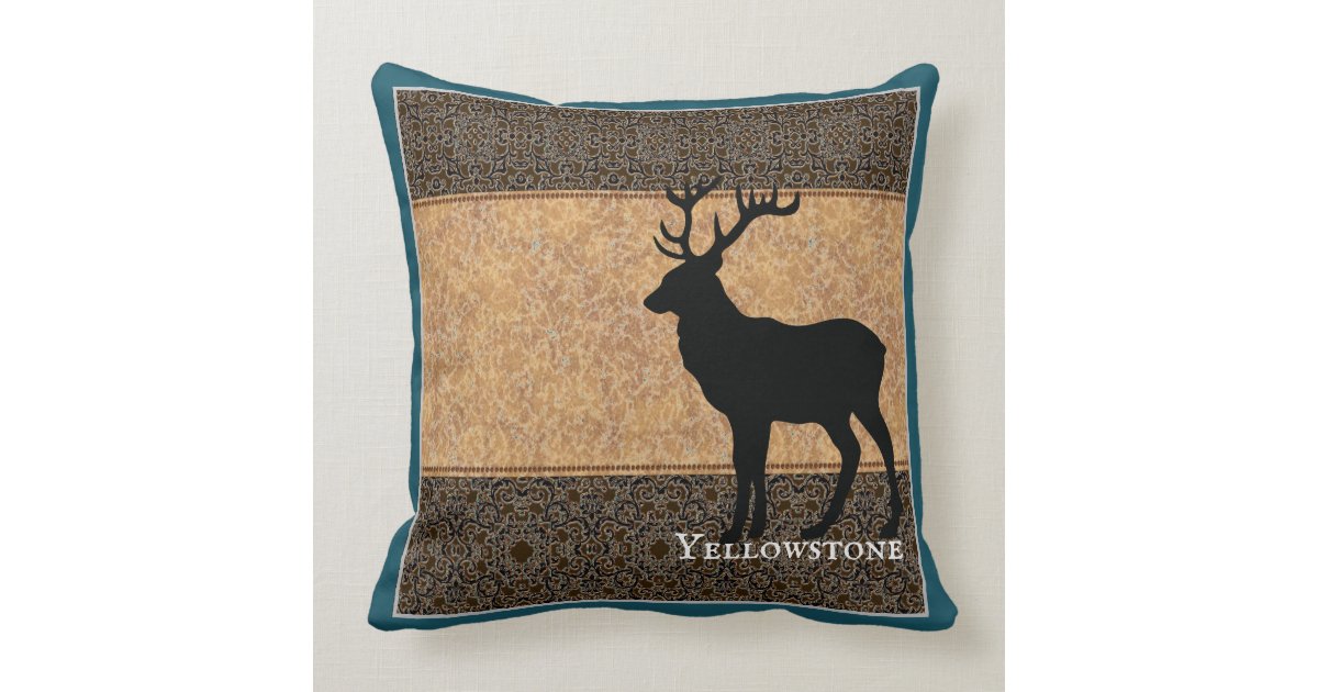 Throw PillowYellowstone Elk Teal Blue Throw Pillow
