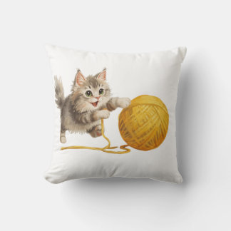 Throw PillowCute Ginger Kitten with Yarn Ball Thro Pillow