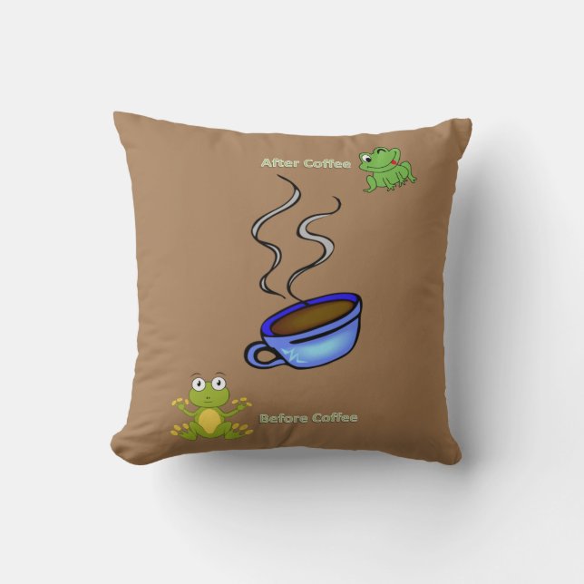 Throw Pillows Beige Before After Coffee Frogs (Front)