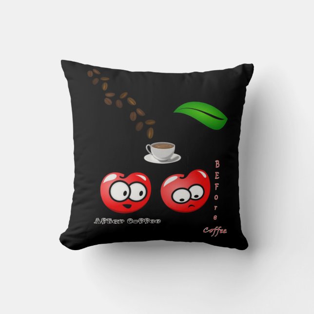 Throw Pillows Cat Before After Coffee Black (Front)