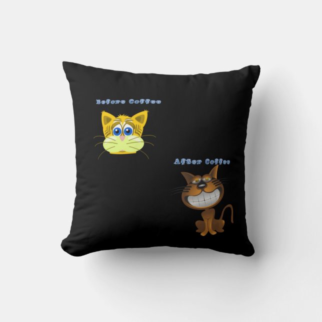 Throw Pillows Cat Before After Coffee Black (Front)