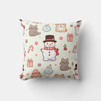 Throw Pillows-cat snowman Pillow