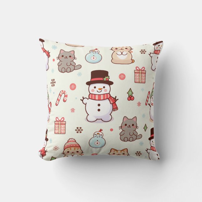 Throw Pillows-cat snowman Throw Pillow (Front)