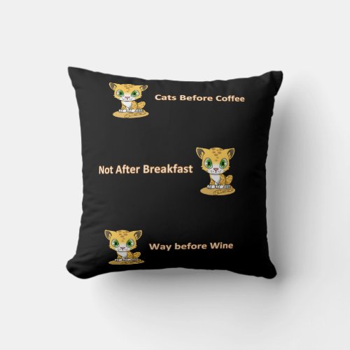 Throw Pillows Cats Breakfast Wine Coffee Black